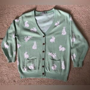 Atelier Heidi Forest Girl Clothing Green & White Bunny Rabbit Cardigan